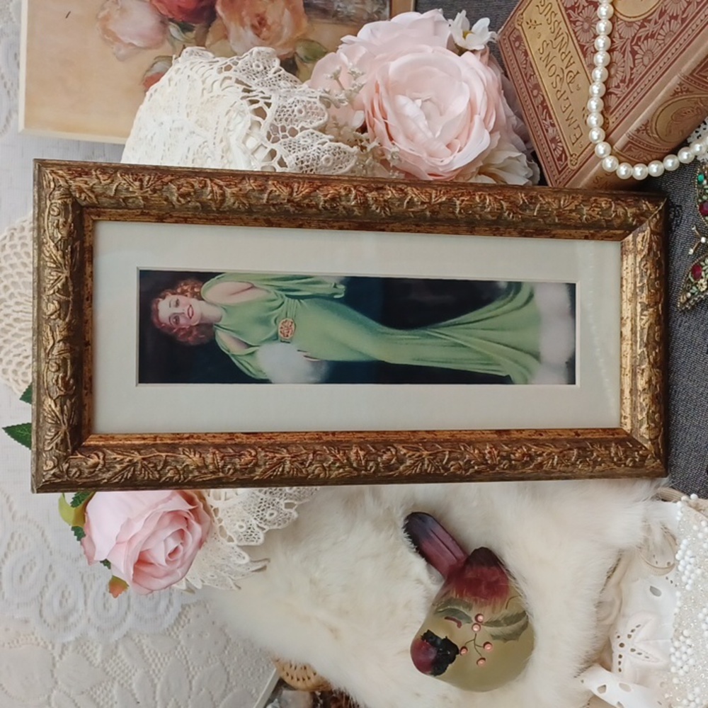 Vintage Art Deco Lady Frame Gold Frame Woman Picture Print Gallery Wall Decor